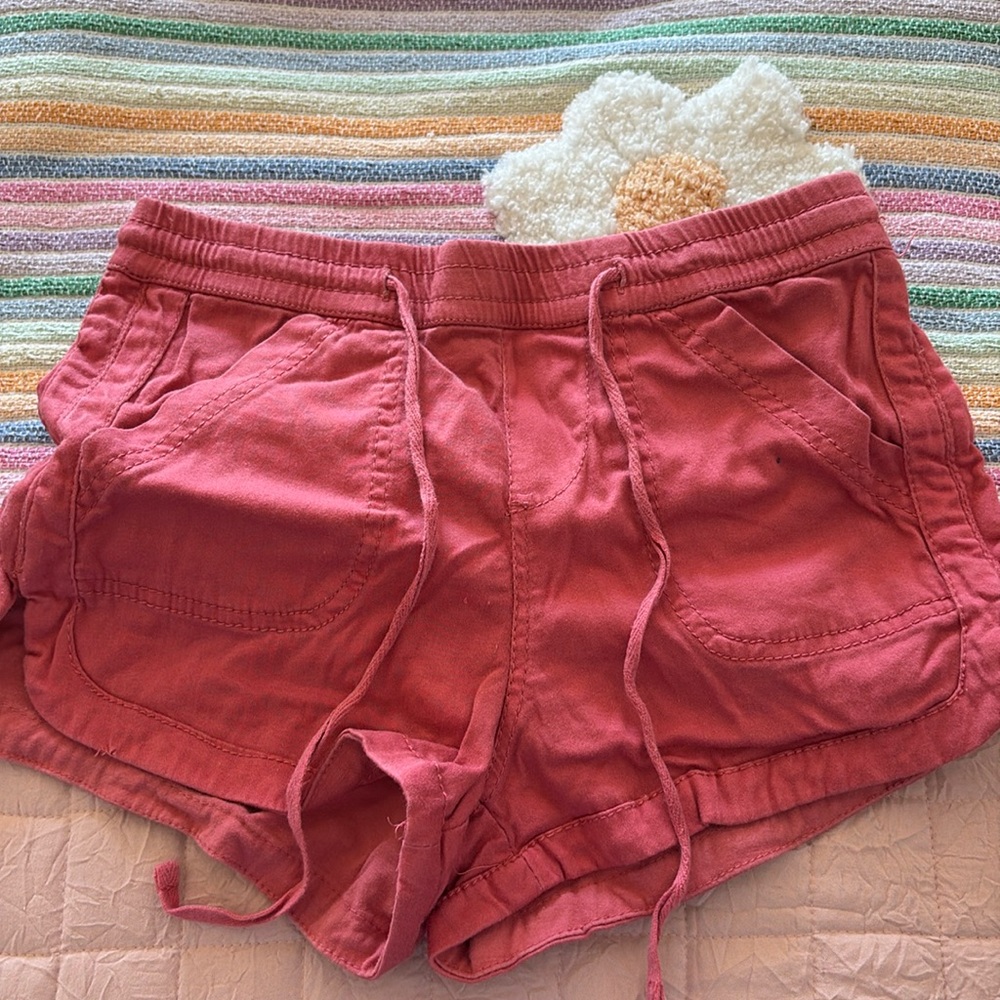 Red comfy material shorts with draw string